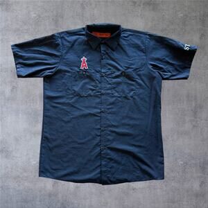 Los Angeles Angels MLB Staff Issued Work Shirt Red Kap Navy Blue Mens L Large